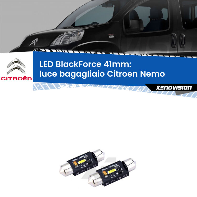 <strong>LED luce bagagliaio 41mm per Citroen Nemo</strong>  2008 in poi. Coppia lampadine <strong>C5W</strong>modello BlackForce Xenovision.