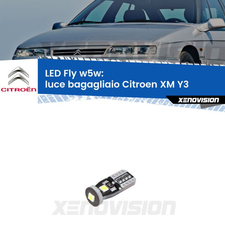 <strong>luce bagagliaio LED per Citroen XM</strong> Y3 1989 - 1994. Coppia lampadine <strong>w5w</strong> Canbus compatte modello Fly Xenovision.