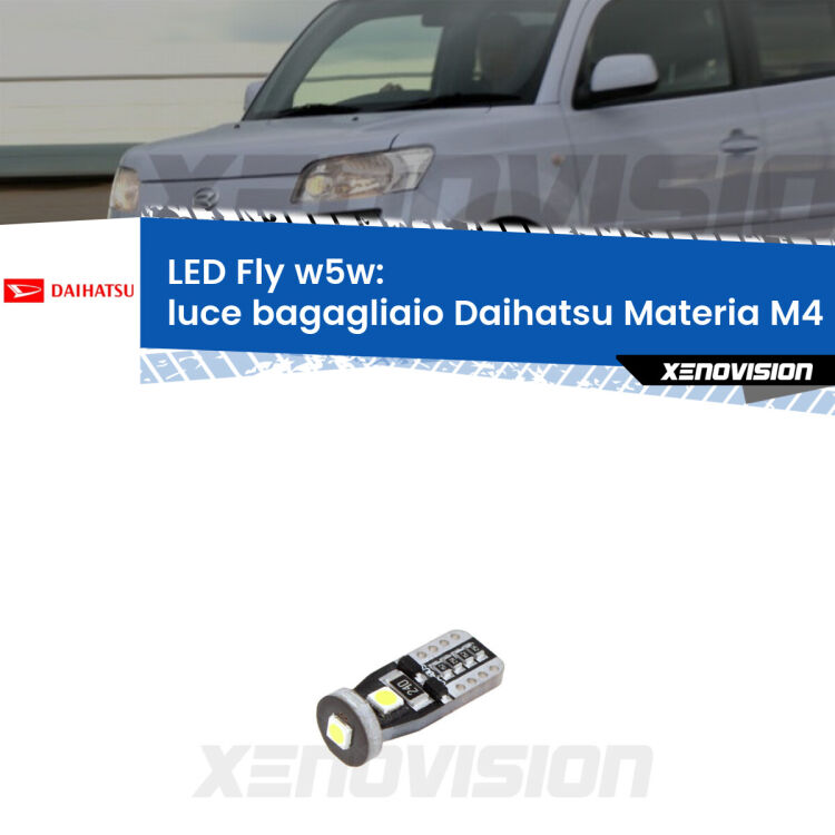 <strong>luce bagagliaio LED per Daihatsu Materia</strong> M4 2006 in poi. Coppia lampadine <strong>w5w</strong> Canbus compatte modello Fly Xenovision.