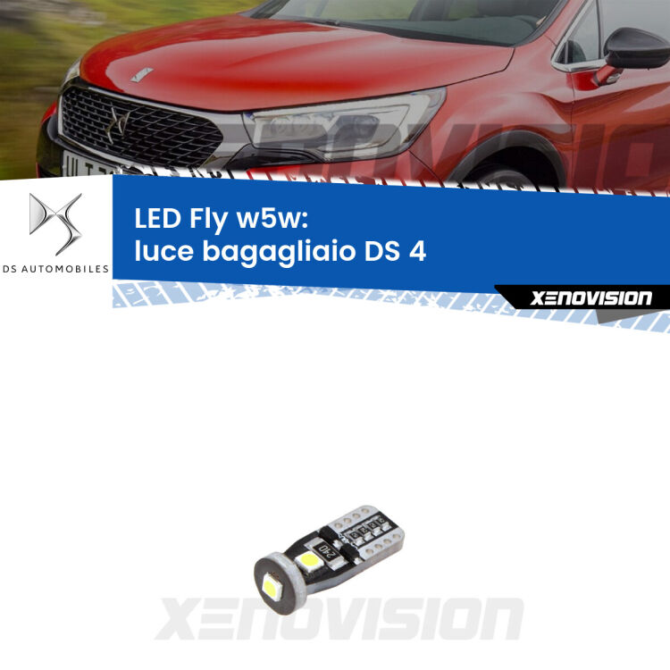 <strong>luce bagagliaio LED per DS 4</strong>  2015 in poi. Coppia lampadine <strong>w5w</strong> Canbus compatte modello Fly Xenovision.