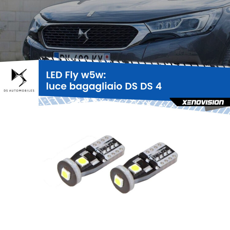 0 Luce Bagagliaio LED DS DS 4 2015 in poi: W5W Fly <strong>luce bagagliaio LED per DS DS 4</strong> 2015 in poi. Coppia lampadine <strong>w5w</strong> Canbus compatte modello Fly Xenovision.