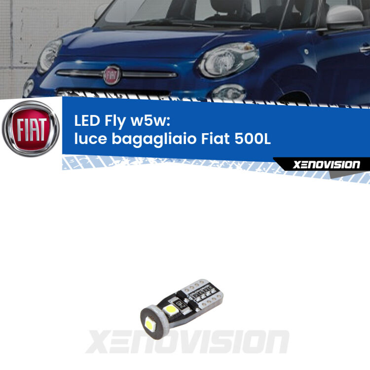 <strong>luce bagagliaio LED per Fiat 500L</strong>  2012 - 2018. Coppia lampadine <strong>w5w</strong> Canbus compatte modello Fly Xenovision.