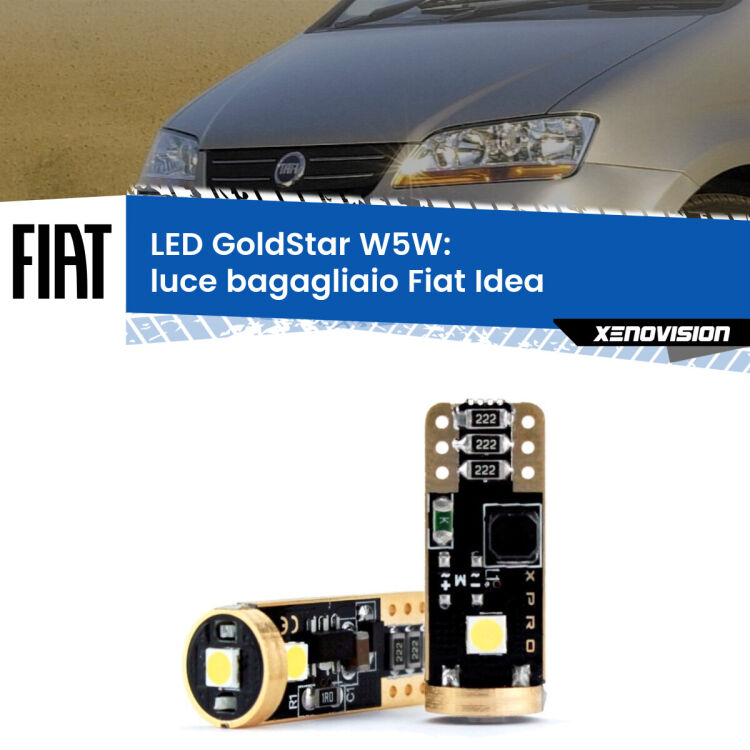 0 Luce Bagagliaio LED Fiat Idea  2003 - 2015: T10 GoldStar <strong>Luce Bagagliaio LED Fiat Idea</strong>  2003 - 2015: ottima luminosità a 360 gradi. Si inseriscono ovunque. Canbus, Top Quality.