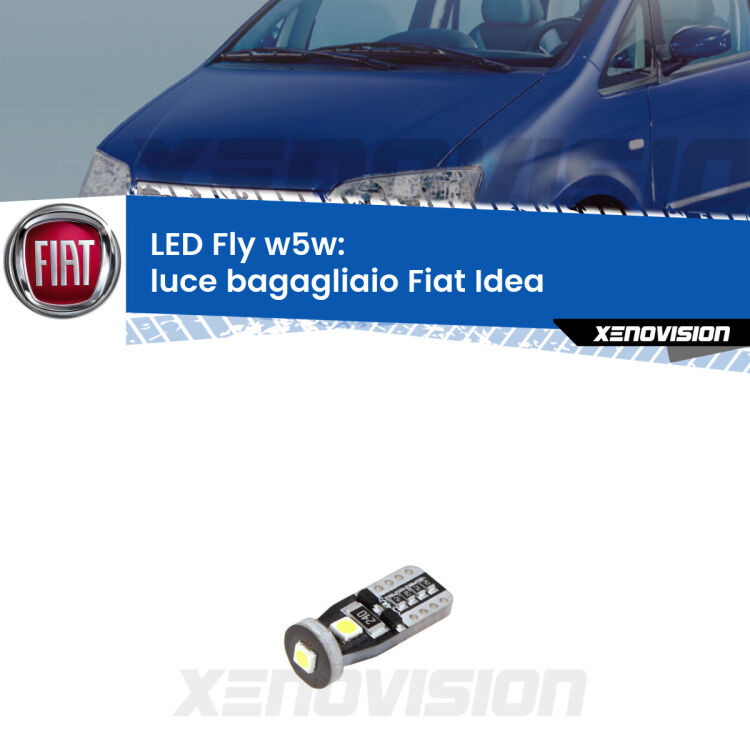 <strong>luce bagagliaio LED per Fiat Idea</strong>  2003 - 2015. Coppia lampadine <strong>w5w</strong> Canbus compatte modello Fly Xenovision.