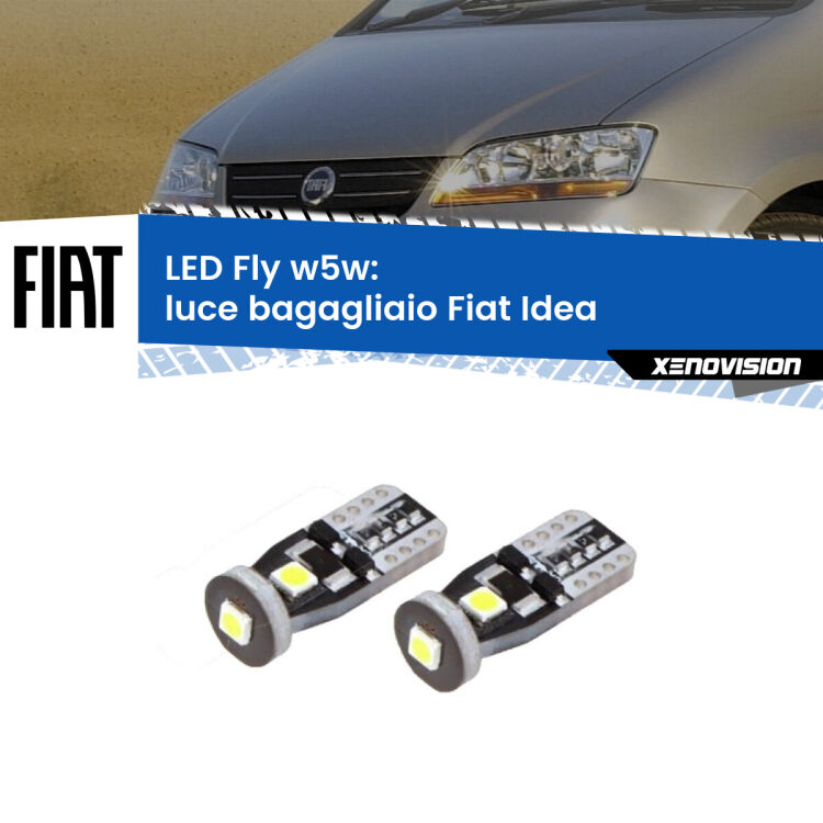 0 Luce Bagagliaio LED Fiat Idea  2003 - 2015: W5W Fly <strong>luce bagagliaio LED per Fiat Idea</strong>  2003 - 2015. Coppia lampadine <strong>w5w</strong> Canbus compatte modello Fly Xenovision.
