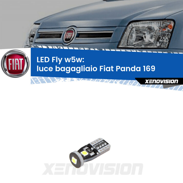 <strong>luce bagagliaio LED per Fiat Panda</strong> 169 2003 - 2012. Coppia lampadine <strong>w5w</strong> Canbus compatte modello Fly Xenovision.