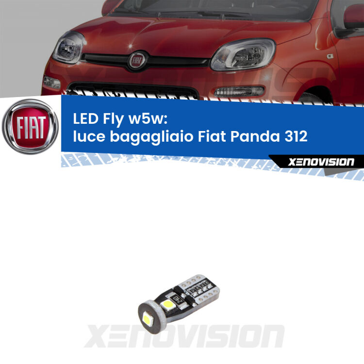 <strong>luce bagagliaio LED per Fiat Panda</strong> 312 2012 in poi. Coppia lampadine <strong>w5w</strong> Canbus compatte modello Fly Xenovision.
