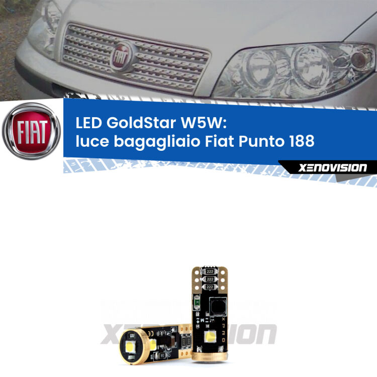 <strong>Luce Bagagliaio LED Fiat Punto</strong> 188 1999 - 2010: ottima luminosità a 360 gradi. Si inseriscono ovunque. Canbus, Top Quality.