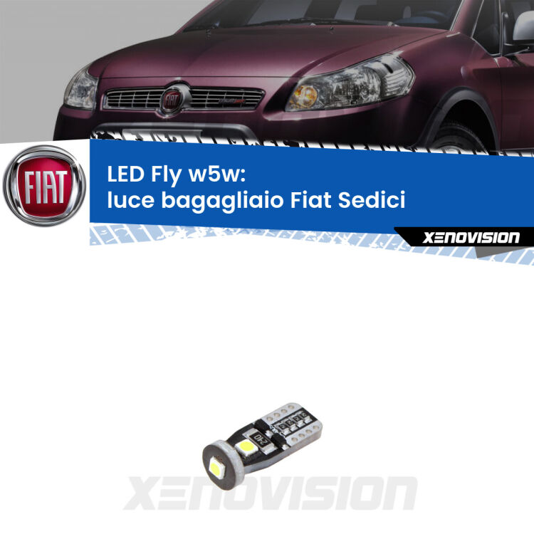 <strong>luce bagagliaio LED per Fiat Sedici</strong>  2006 - 2014. Coppia lampadine <strong>w5w</strong> Canbus compatte modello Fly Xenovision.