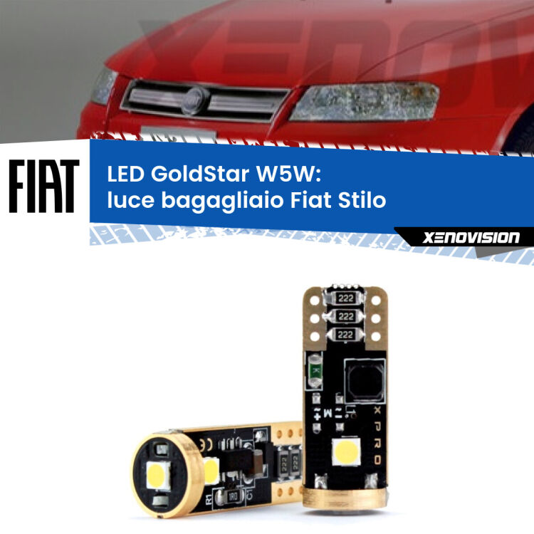 0 Luce Bagagliaio LED Fiat Stilo  2001 - 2006: T10 GoldStar <strong>Luce Bagagliaio LED Fiat Stilo</strong>  2001 - 2006: ottima luminosità a 360 gradi. Si inseriscono ovunque. Canbus, Top Quality.