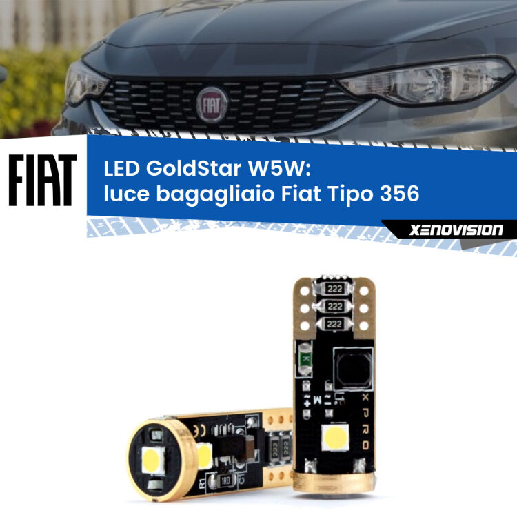 0 Luce Bagagliaio LED Fiat Tipo 356 2015 in poi: T10 GoldStar <strong>Luce Bagagliaio LED Fiat Tipo</strong> 356 2015 in poi: ottima luminosità a 360 gradi. Si inseriscono ovunque. Canbus, Top Quality.