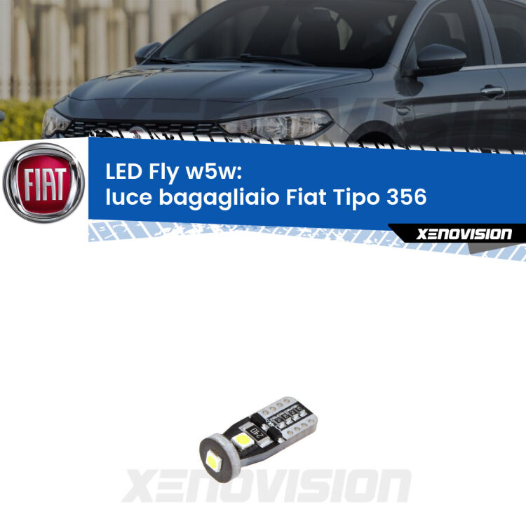 <strong>luce bagagliaio LED per Fiat Tipo</strong> 356 2015 in poi. Coppia lampadine <strong>w5w</strong> Canbus compatte modello Fly Xenovision.