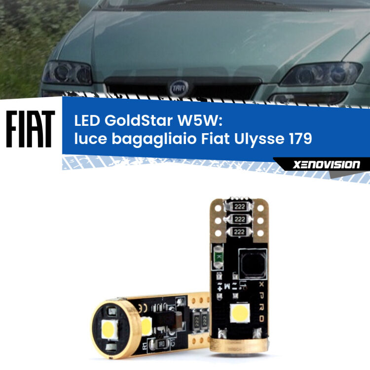 0 Luce Bagagliaio LED Fiat Ulysse 179 2002 - 2011: T10 GoldStar <strong>Luce Bagagliaio LED Fiat Ulysse</strong> 179 2002 - 2011: ottima luminosità a 360 gradi. Si inseriscono ovunque. Canbus, Top Quality.