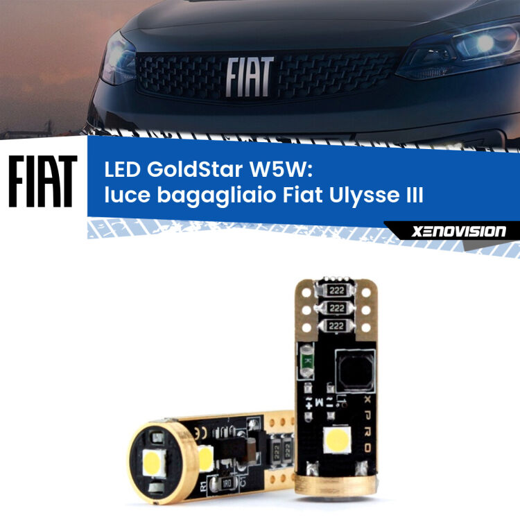 0 Luce Bagagliaio LED Fiat Ulysse III 2022 in poi: T10 GoldStar <strong>Luce Bagagliaio LED Fiat Ulysse</strong> III 2022 in poi: ottima luminosità a 360 gradi. Si inseriscono ovunque. Canbus, Top Quality.