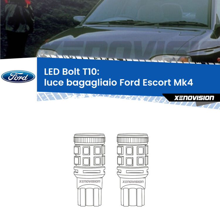 0 Luce Bagagliaio LED Ford Escort Mk4 1990 - 2000: T10 Bolt <strong>Luce Bagagliaio LED per Ford Escort</strong> Mk4 1990 - 2000. Coppia lampade <strong>T10</strong> modello Bolt canbus.