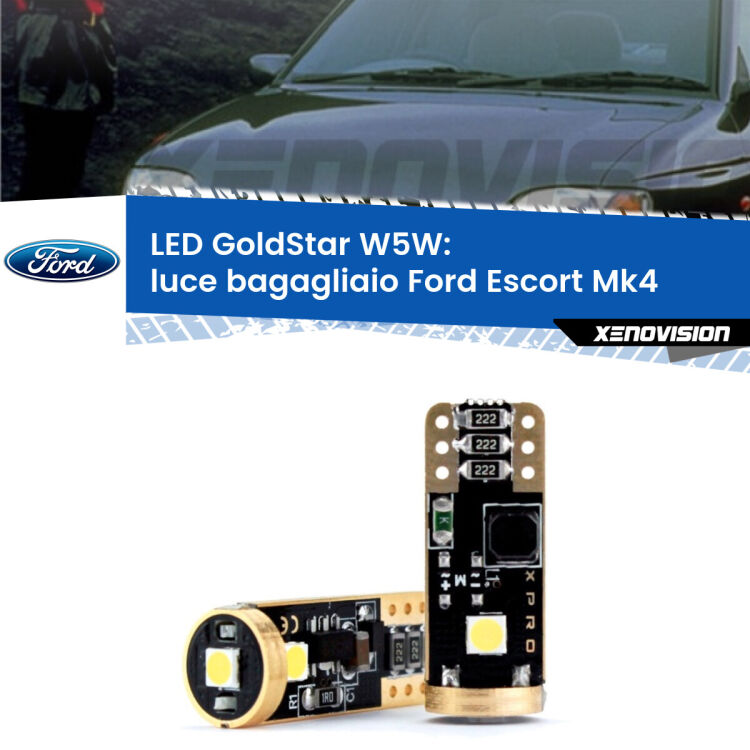 0 Luce Bagagliaio LED Ford Escort Mk4 1990 - 2000: T10 GoldStar <strong>Luce Bagagliaio LED Ford Escort</strong> Mk4 1990 - 2000: ottima luminosità a 360 gradi. Si inseriscono ovunque. Canbus, Top Quality.