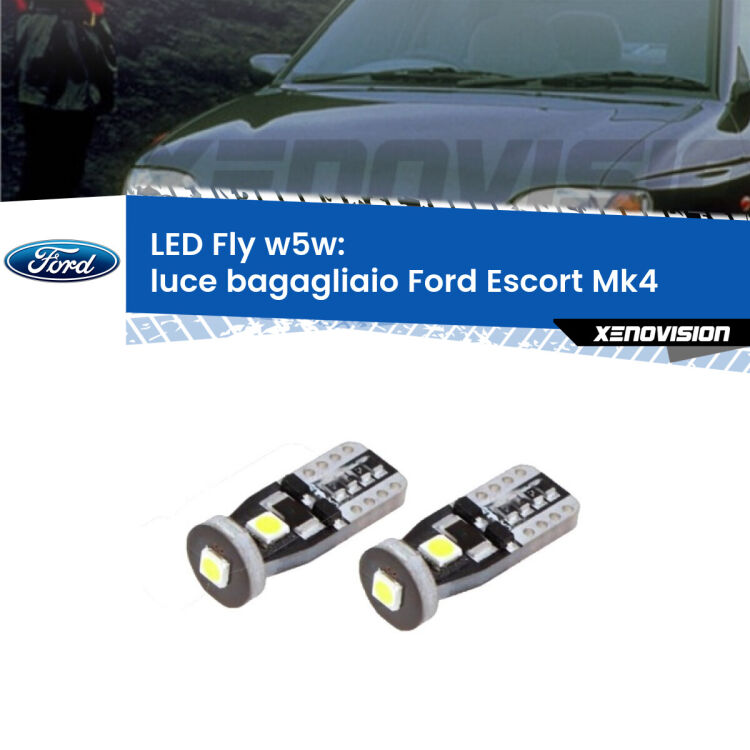 0 Luce Bagagliaio LED Ford Escort Mk4 1990 - 2000: W5W Fly <strong>luce bagagliaio LED per Ford Escort</strong> Mk4 1990 - 2000. Coppia lampadine <strong>w5w</strong> Canbus compatte modello Fly Xenovision.