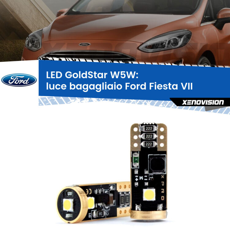 0 Luce Bagagliaio LED Ford Fiesta Mk7 2017 - 2020: T10 GoldStar <strong>Luce Bagagliaio LED Ford Fiesta</strong> Mk7 2017 - 2020: ottima luminosità a 360 gradi. Si inseriscono ovunque. Canbus, Top Quality.