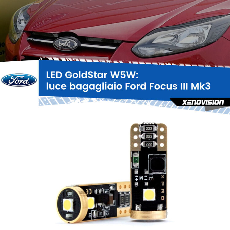0 Luce Bagagliaio LED Ford Focus Mk3 2011 - 2014: T10 GoldStar <strong>Luce Bagagliaio LED Ford Focus</strong> Mk3 2011 - 2014: ottima luminosità a 360 gradi. Si inseriscono ovunque. Canbus, Top Quality.