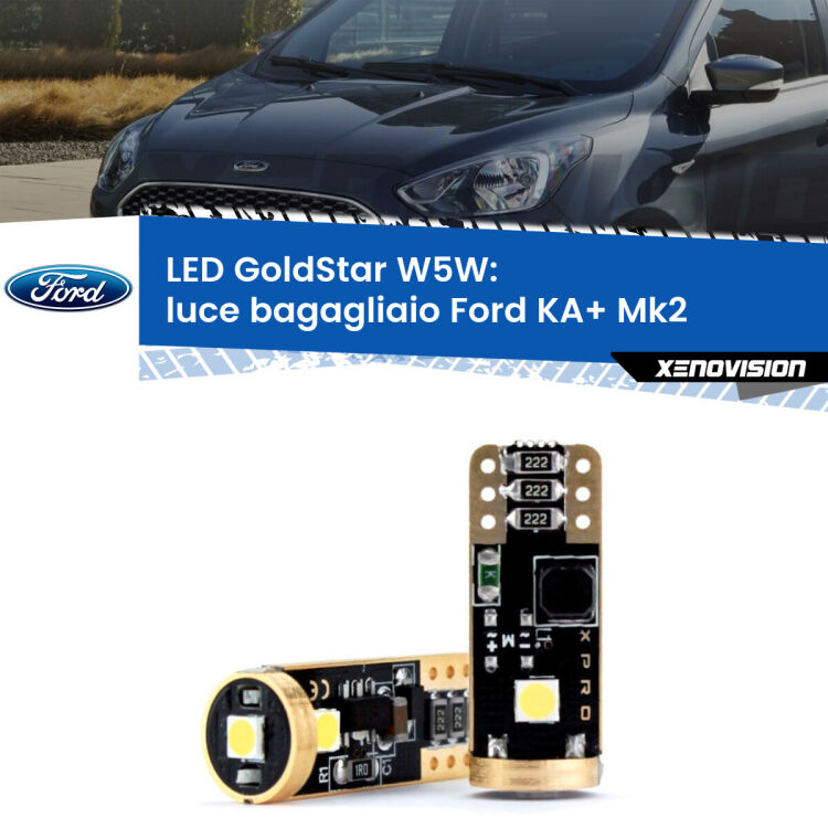 0 Luce Bagagliaio LED Ford KA+ Mk2 2008 - 2013: T10 GoldStar <strong>Luce Bagagliaio LED Ford KA+</strong> Mk2 2008 - 2013: ottima luminosità a 360 gradi. Si inseriscono ovunque. Canbus, Top Quality.