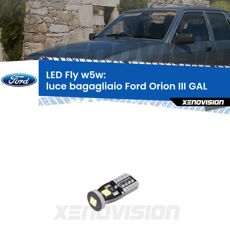 <strong>luce bagagliaio LED per Ford Orion III</strong> GAL 1990 - 1993. Coppia lampadine <strong>w5w</strong> Canbus compatte modello Fly Xenovision.