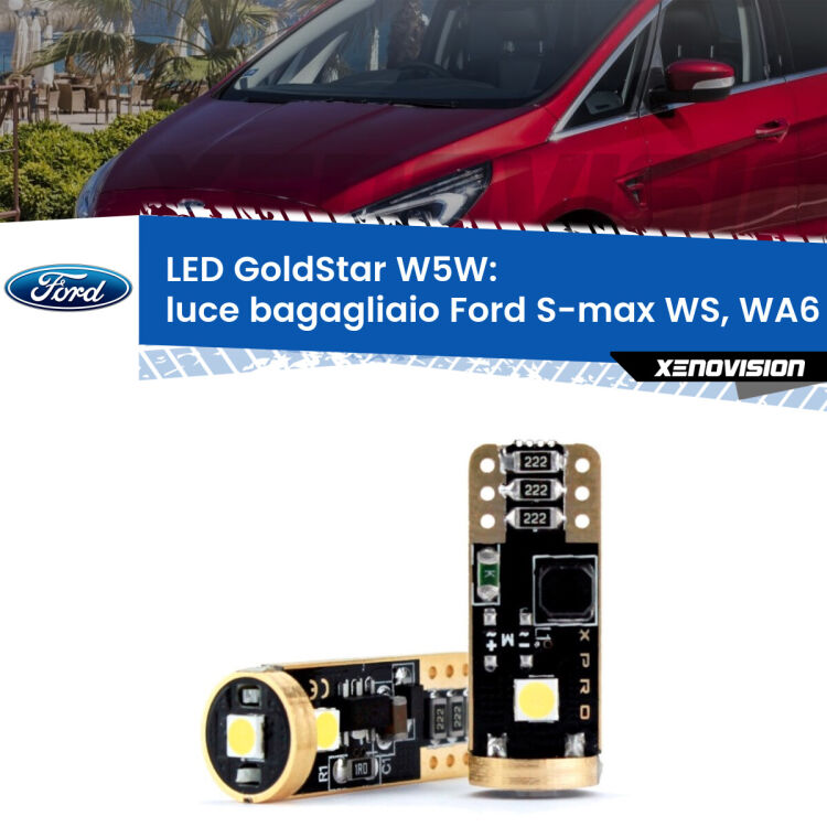 0 Luce Bagagliaio LED Ford S-max WS, WA6 2006 - 2014: T10 GoldStar <strong>Luce Bagagliaio LED Ford S-max</strong> WS, WA6 2006 - 2014: ottima luminosità a 360 gradi. Si inseriscono ovunque. Canbus, Top Quality.
