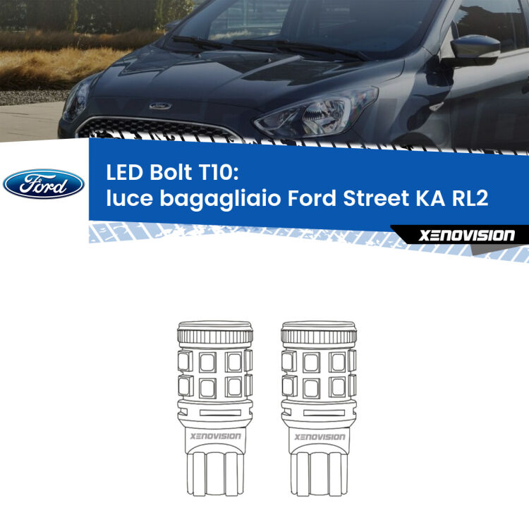 0 Luce Bagagliaio LED Ford Street KA RL2 2003 - 2005: T10 Bolt <strong>Luce Bagagliaio LED per Ford Street KA</strong> RL2 2003 - 2005. Coppia lampade <strong>T10</strong> modello Bolt canbus.