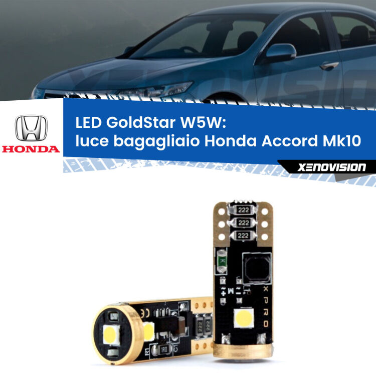 0 Luce Bagagliaio LED Honda Accord Mk10 2017 in poi: T10 GoldStar <strong>Luce Bagagliaio LED Honda Accord</strong> Mk10 2017 in poi: ottima luminosità a 360 gradi. Si inseriscono ovunque. Canbus, Top Quality.