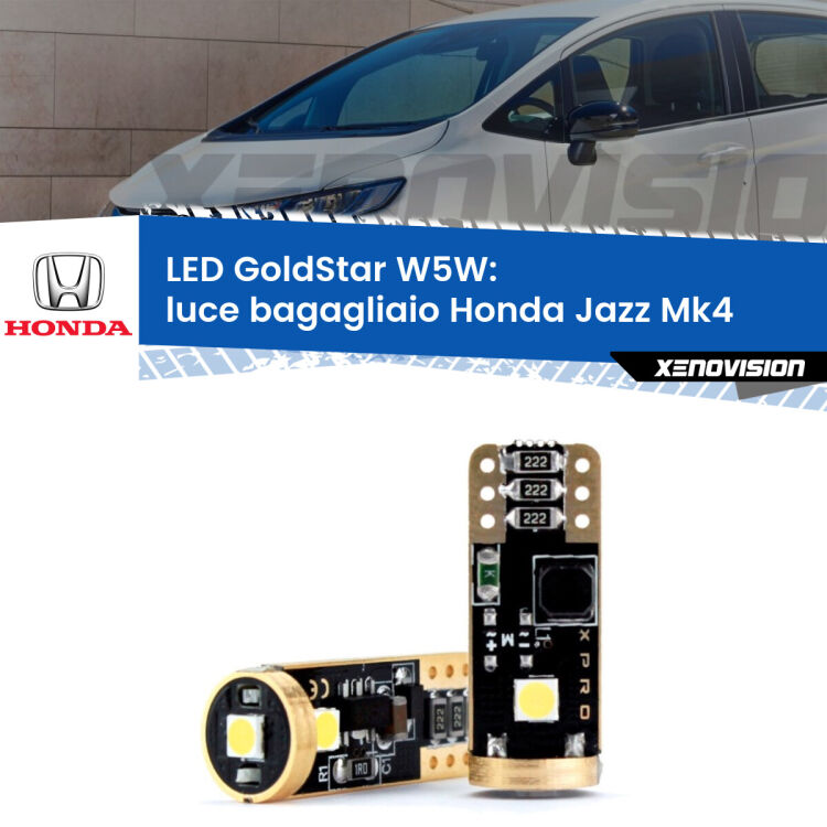 0 Luce Bagagliaio LED Honda Jazz Mk4 2013 - 2019: T10 GoldStar <strong>Luce Bagagliaio LED Honda Jazz</strong> Mk4 2013 - 2019: ottima luminosità a 360 gradi. Si inseriscono ovunque. Canbus, Top Quality.