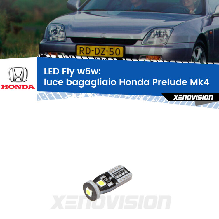 <strong>luce bagagliaio LED per Honda Prelude</strong> Mk4 1992 - 1996. Coppia lampadine <strong>w5w</strong> Canbus compatte modello Fly Xenovision.
