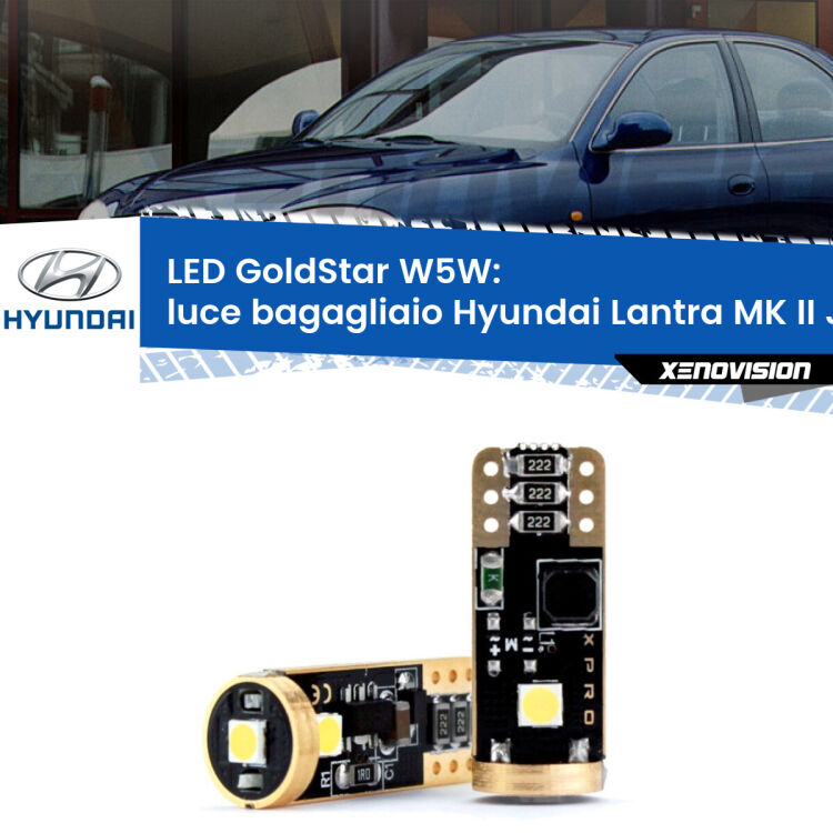 0 Luce Bagagliaio LED Hyundai Lantra MK II J-2 prima serie: T10 GoldStar <strong>Luce Bagagliaio LED Hyundai Lantra MK II</strong> J-2 prima serie: ottima luminosità a 360 gradi. Si inseriscono ovunque. Canbus, Top Quality.