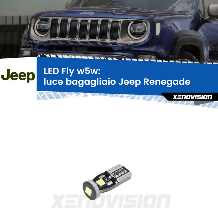 <strong>luce bagagliaio LED per Jeep Renegade</strong>  2014 in poi. Coppia lampadine <strong>w5w</strong> Canbus compatte modello Fly Xenovision.