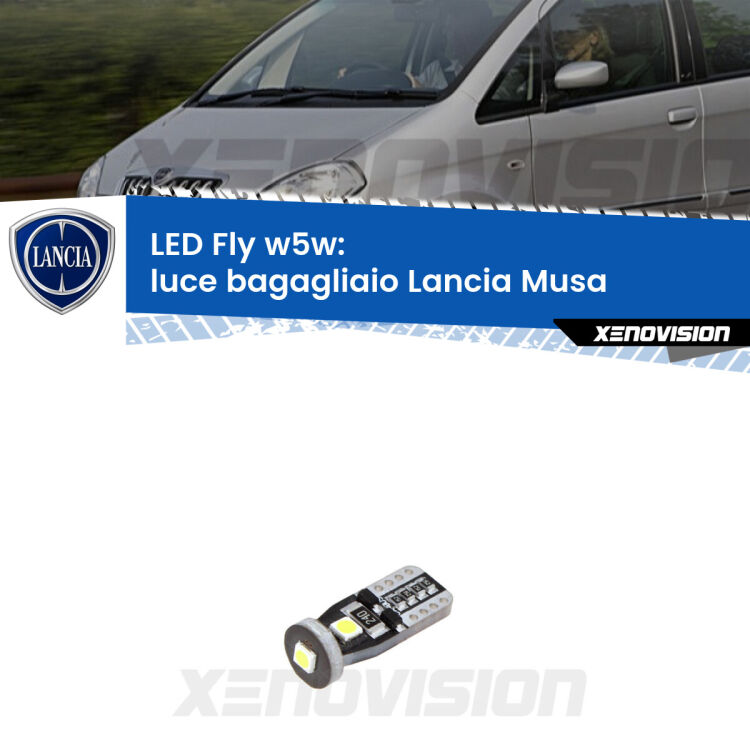 <strong>luce bagagliaio LED per Lancia Musa</strong>  2004 - 2012. Coppia lampadine <strong>w5w</strong> Canbus compatte modello Fly Xenovision.