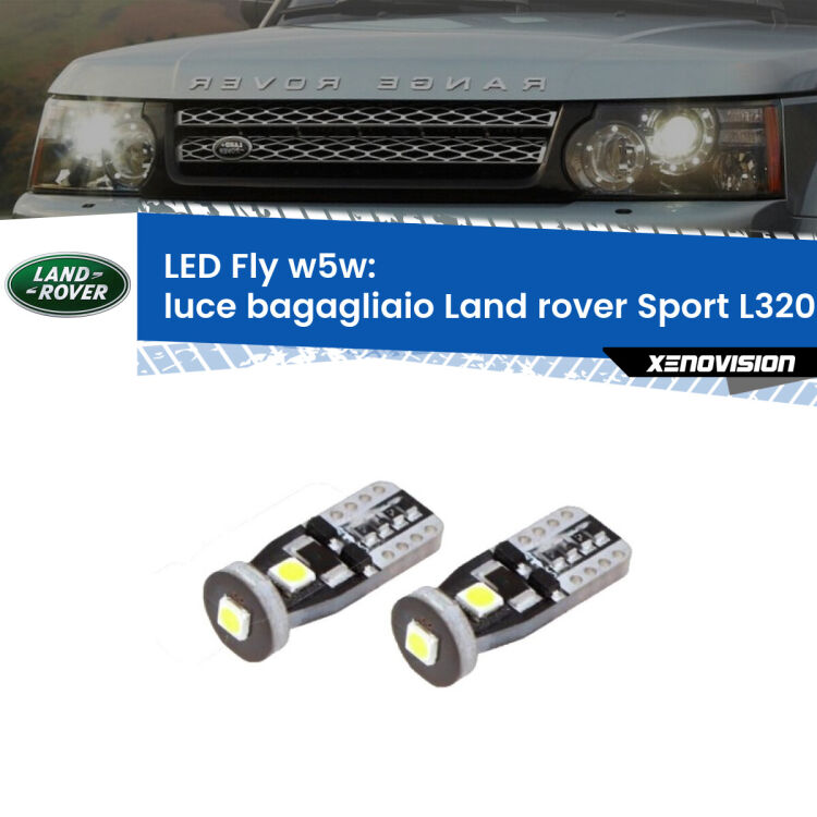 0 Luce Bagagliaio LED Land rover Sport L320 2005 - 2013: W5W Fly <strong>luce bagagliaio LED per Land rover Sport</strong> L320 2005 - 2013. Coppia lampadine <strong>w5w</strong> Canbus compatte modello Fly Xenovision.