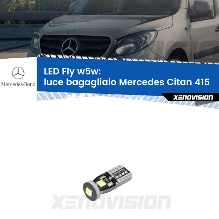 <strong>luce bagagliaio LED per Mercedes Citan</strong> 415 2012 in poi. Coppia lampadine <strong>w5w</strong> Canbus compatte modello Fly Xenovision.