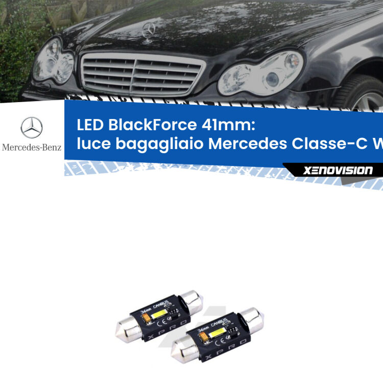 <strong>LED luce bagagliaio 41mm per Mercedes Classe-C</strong> W203 2000 - 2007. Coppia lampadine <strong>C5W</strong>modello BlackForce Xenovision.