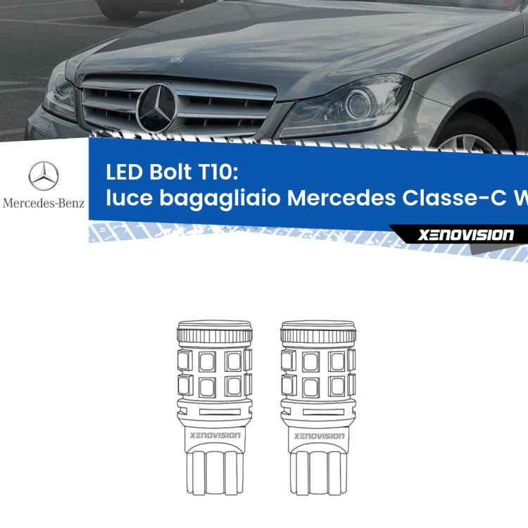 0 Luce Bagagliaio LED Mercedes Classe-C W204 2007 - 2014: T10 Bolt <strong>Luce Bagagliaio LED per Mercedes Classe-C</strong> W204 2007 - 2014. Coppia lampade <strong>T10</strong> modello Bolt canbus.