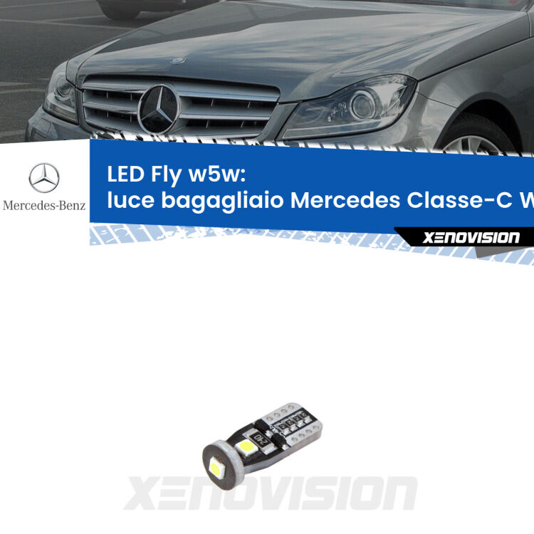 <strong>luce bagagliaio LED per Mercedes Classe-C</strong> W204 2007 - 2014. Coppia lampadine <strong>w5w</strong> Canbus compatte modello Fly Xenovision.