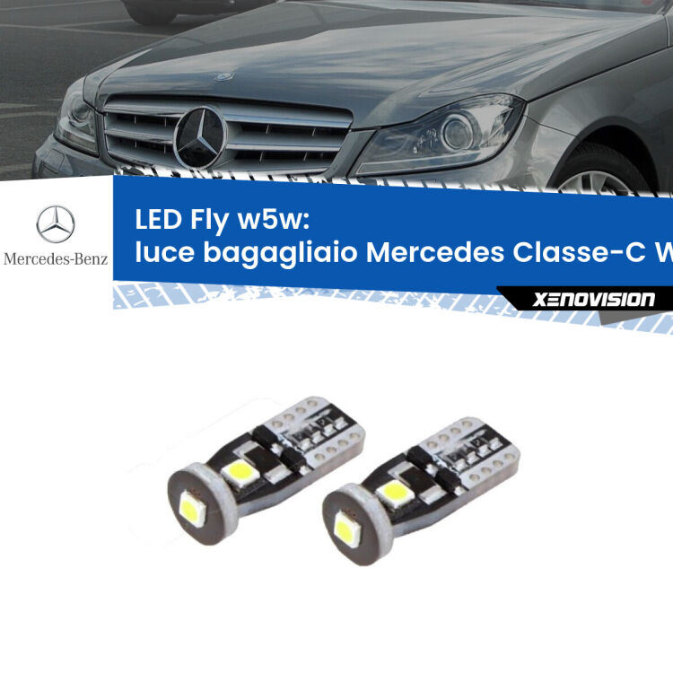0 Luce Bagagliaio LED Mercedes Classe-C W204 2007 - 2014: W5W Fly <strong>luce bagagliaio LED per Mercedes Classe-C</strong> W204 2007 - 2014. Coppia lampadine <strong>w5w</strong> Canbus compatte modello Fly Xenovision.