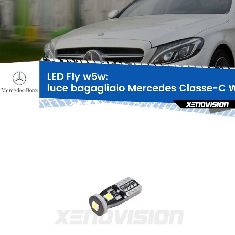 <strong>luce bagagliaio LED per Mercedes Classe-C</strong> W205 2013 - 2018. Coppia lampadine <strong>w5w</strong> Canbus compatte modello Fly Xenovision.