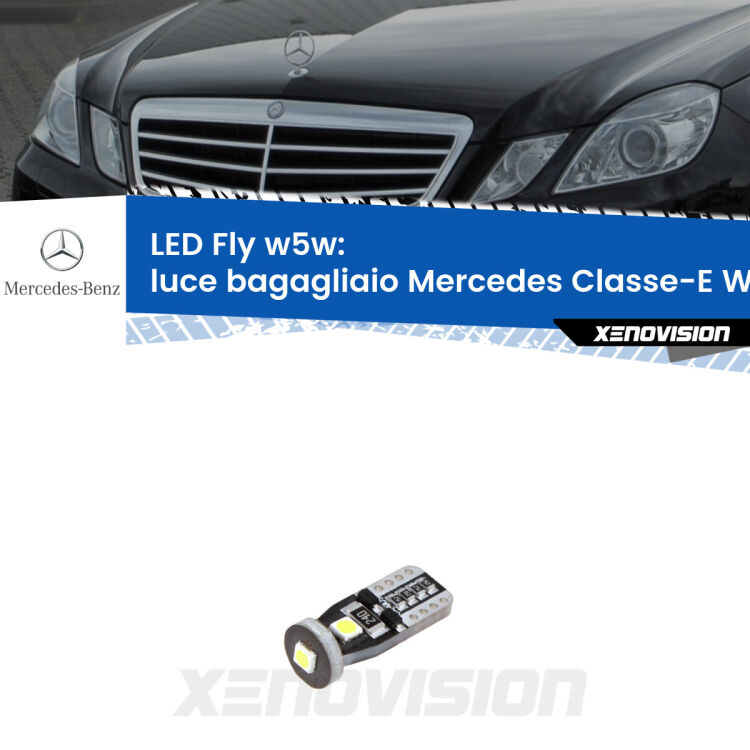 <strong>luce bagagliaio LED per Mercedes Classe-E</strong> W212 2009 - 2016. Coppia lampadine <strong>w5w</strong> Canbus compatte modello Fly Xenovision.