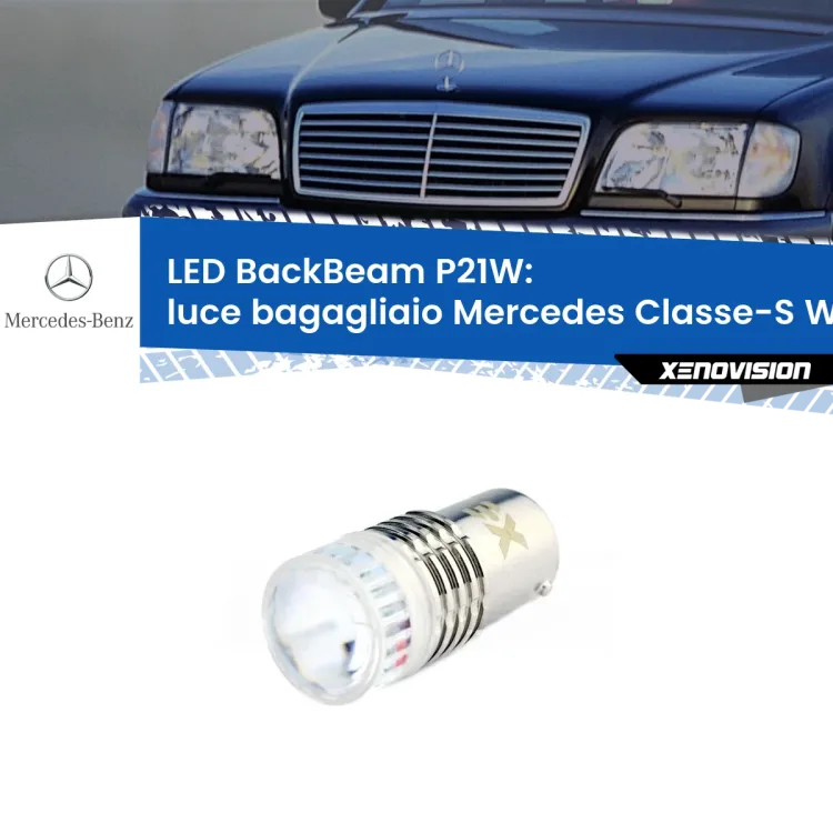 0 Luce Bagagliaio LED Mercedes Classe-S W140 1991 - 1994: P21W BackBeam <strong>Luce Bagagliaio LED per Mercedes Classe-S</strong> W140 1991 - 1994. Lampada <strong>P21W</strong> canbus. Illumina a giorno con questo straordinario cannone LED a luminosità estrema.