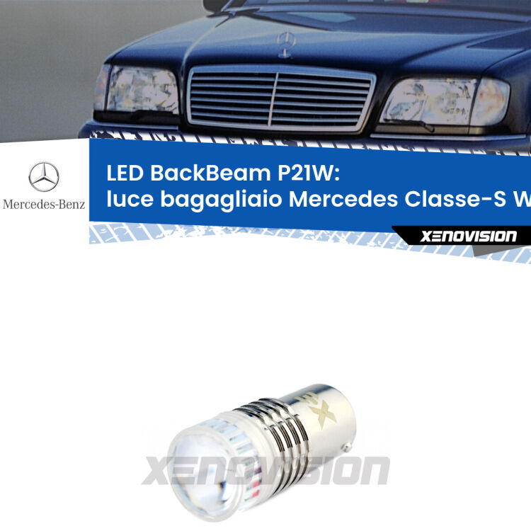<strong>Luce Bagagliaio LED per Mercedes Classe-S</strong> W140 1991 - 1994. Lampada <strong>P21W</strong> canbus. Illumina a giorno con questo straordinario cannone LED a luminosità estrema.