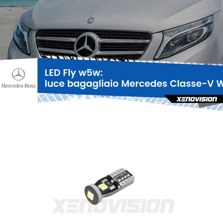 <strong>luce bagagliaio LED per Mercedes Classe-V</strong> W447 2014 in poi. Coppia lampadine <strong>w5w</strong> Canbus compatte modello Fly Xenovision.