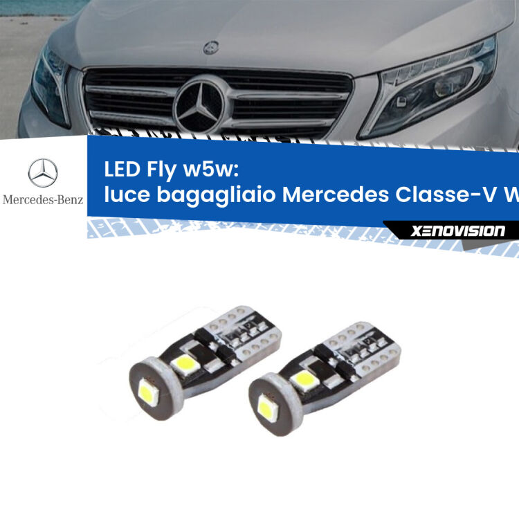 0 Luce Bagagliaio LED Mercedes Classe-V W447 2014 in poi: W5W Fly <strong>luce bagagliaio LED per Mercedes Classe-V</strong> W447 2014 in poi. Coppia lampadine <strong>w5w</strong> Canbus compatte modello Fly Xenovision.