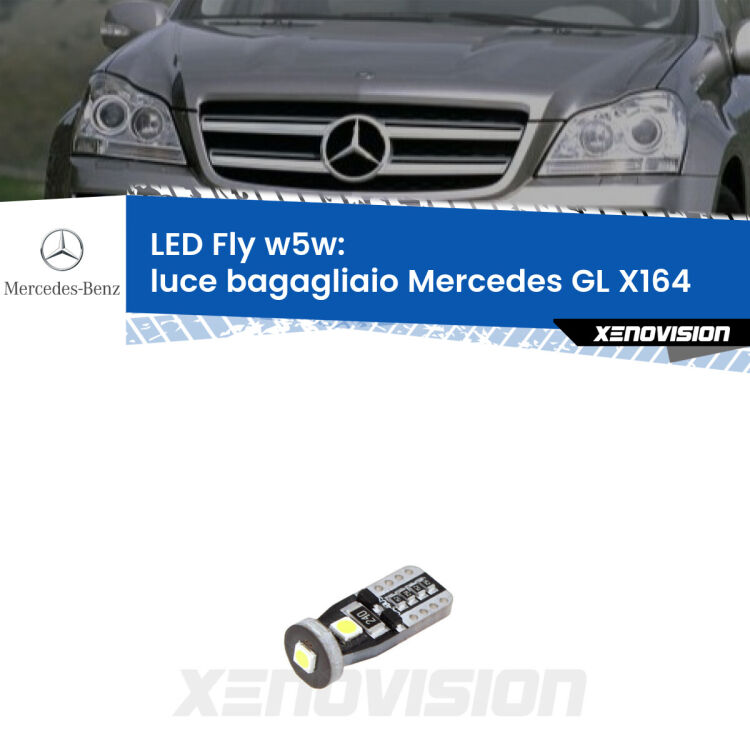 <strong>luce bagagliaio LED per Mercedes GL</strong> X164 2006 - 2012. Coppia lampadine <strong>w5w</strong> Canbus compatte modello Fly Xenovision.