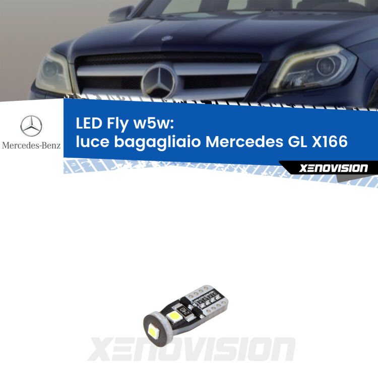 <strong>luce bagagliaio LED per Mercedes GL</strong> X166 Versione 2. Coppia lampadine <strong>w5w</strong> Canbus compatte modello Fly Xenovision.