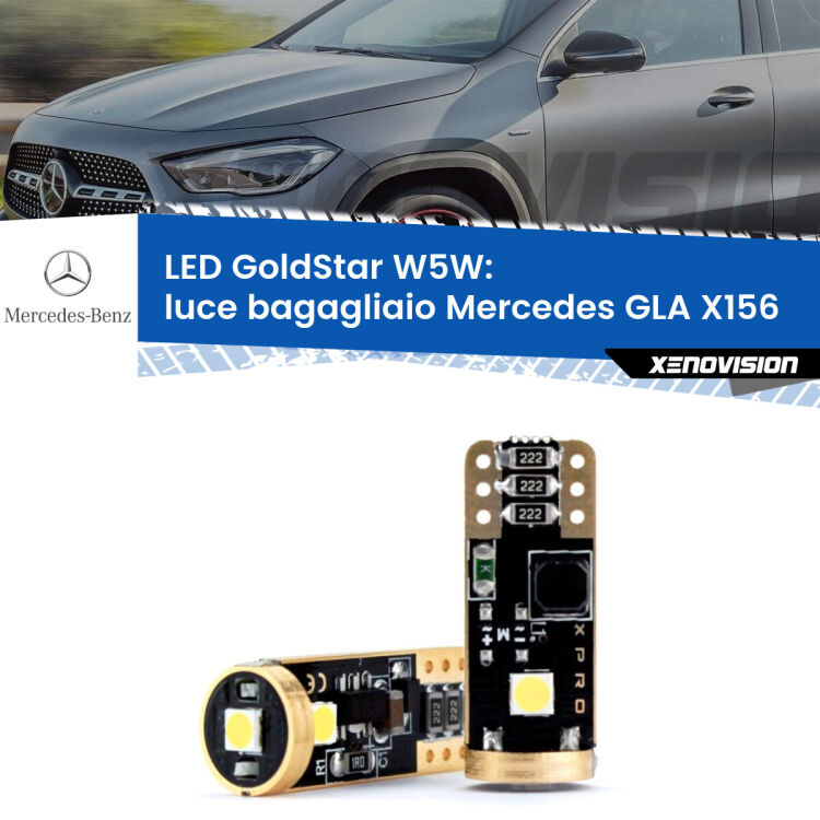 0 Luce Bagagliaio LED Mercedes GLA X156 2013 in poi: T10 GoldStar <strong>Luce Bagagliaio LED Mercedes GLA</strong> X156 2013 in poi: ottima luminosità a 360 gradi. Si inseriscono ovunque. Canbus, Top Quality.