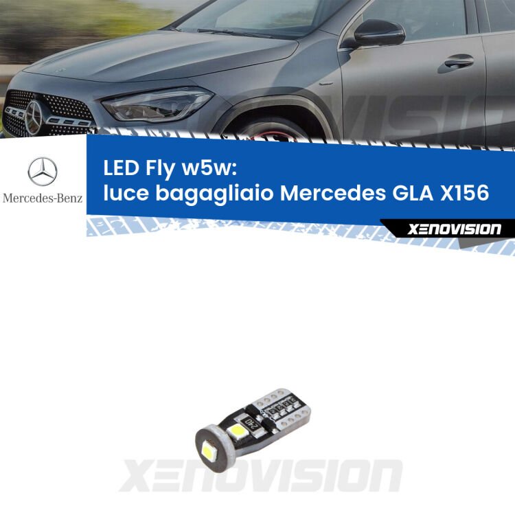 <strong>luce bagagliaio LED per Mercedes GLA</strong> X156 2013 in poi. Coppia lampadine <strong>w5w</strong> Canbus compatte modello Fly Xenovision.
