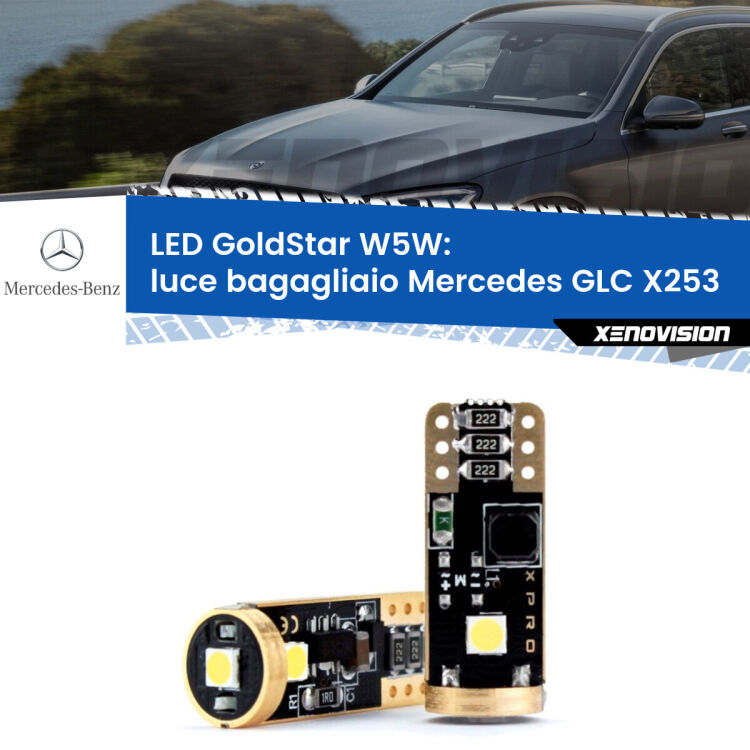 0 Luce Bagagliaio LED Mercedes GLC X253 2015 - 2019: T10 GoldStar <strong>Luce Bagagliaio LED Mercedes GLC</strong> X253 2015 - 2019: ottima luminosità a 360 gradi. Si inseriscono ovunque. Canbus, Top Quality.